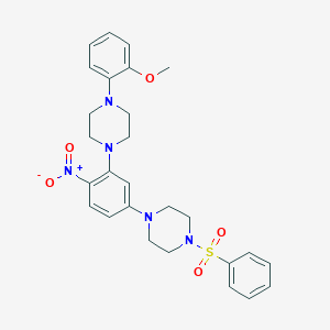 molecular formula C27H31N5O5S B3958691 1-(2-methoxyphenyl)-4-{2-nitro-5-[4-(phenylsulfonyl)-1-piperazinyl]phenyl}piperazine 