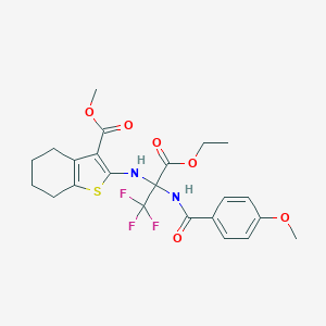 molecular formula C23H25F3N2O6S B395871 Methyl 2-[[3-ethoxy-1,1,1-trifluoro-2-[(4-methoxybenzoyl)amino]-3-oxopropan-2-yl]amino]-4,5,6,7-tetrahydro-1-benzothiophene-3-carboxylate CAS No. 298683-67-7