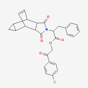 molecular formula C28H24ClNO5 B3958711 2-(4-chlorophenyl)-2-oxoethyl 2-(3,5-dioxo-4-azatetracyclo[5.3.2.0~2,6~.0~8,10~]dodec-11-en-4-yl)-3-phenylpropanoate 