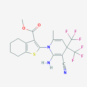molecular formula C19H17F6N3O2S B395872 methyl 2-[2-amino-3-cyano-6-methyl-4,4-bis(trifluoromethyl)-1(4H)-pyridinyl]-4,5,6,7-tetrahydro-1-benzothiophene-3-carboxylate 