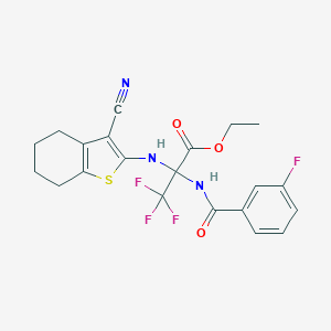 molecular formula C21H19F4N3O3S B395873 Ethyl 2-[(3-cyano-4,5,6,7-tetrahydro-1-benzothien-2-yl)amino]-3,3,3-trifluoro-2-[(3-fluorobenzoyl)amino]propanoate 