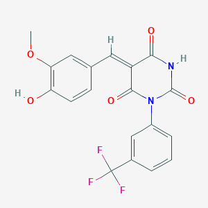 molecular formula C19H13F3N2O5 B3958746 5-(4-hydroxy-3-methoxybenzylidene)-1-[3-(trifluoromethyl)phenyl]-2,4,6(1H,3H,5H)-pyrimidinetrione 