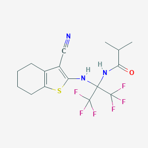 molecular formula C16H17F6N3OS B395875 N-[2-[(3-cyano-4,5,6,7-tetrahydro-1-benzothiophen-2-yl)amino]-1,1,1,3,3,3-hexafluoropropan-2-yl]-2-methylpropanamide CAS No. 356586-08-8