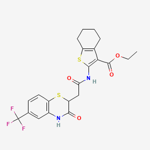 molecular formula C22H21F3N2O4S2 B3958775 ethyl 2-({[3-oxo-6-(trifluoromethyl)-3,4-dihydro-2H-1,4-benzothiazin-2-yl]acetyl}amino)-4,5,6,7-tetrahydro-1-benzothiophene-3-carboxylate 