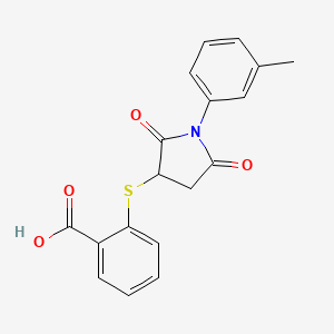 molecular formula C18H15NO4S B3958807 2-{[1-(3-methylphenyl)-2,5-dioxo-3-pyrrolidinyl]thio}benzoic acid 