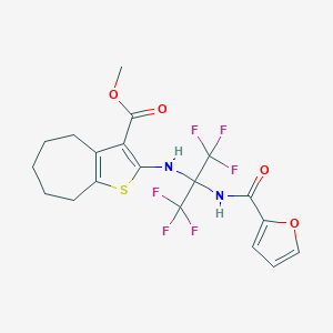 molecular formula C19H18F6N2O4S B395885 methyl 2-{[2,2,2-trifluoro-1-(2-furoylamino)-1-(trifluoromethyl)ethyl]amino}-5,6,7,8-tetrahydro-4H-cyclohepta[b]thiophene-3-carboxylate 