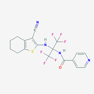 molecular formula C18H14F6N4OS B395887 N-[1-[(3-cyano-4,5,6,7-tetrahydro-1-benzothiophen-2-yl)amino]-2,2,2-trifluoro-1-(trifluoromethyl)ethyl]isonicotinamide 