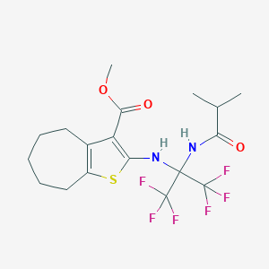 molecular formula C18H22F6N2O3S B395888 methyl 2-{[2,2,2-trifluoro-1-(isobutyrylamino)-1-(trifluoromethyl)ethyl]amino}-5,6,7,8-tetrahydro-4H-cyclohepta[b]thiophene-3-carboxylate 