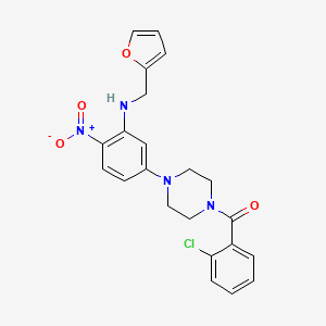 molecular formula C22H21ClN4O4 B3958883 5-[4-(2-CHLOROBENZOYL)PIPERAZIN-1-YL]-N-[(FURAN-2-YL)METHYL]-2-NITROANILINE 