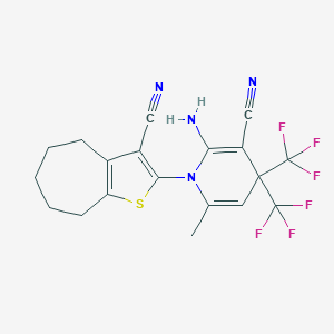 molecular formula C19H16F6N4S B395891 2-amino-1-(3-cyano-5,6,7,8-tetrahydro-4H-cyclohepta[b]thiophen-2-yl)-6-methyl-4,4-bis(trifluoromethyl)pyridine-3-carbonitrile CAS No. 374090-76-3