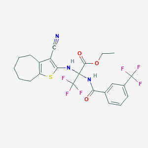 molecular formula C23H21F6N3O3S B395894 ethyl 2-[(3-cyano-5,6,7,8-tetrahydro-4H-cyclohepta[b]thiophen-2-yl)amino]-3,3,3-trifluoro-2-[[3-(trifluoromethyl)benzoyl]amino]propanoate CAS No. 352317-28-3
