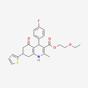 molecular formula C25H26FNO4S B3958944 2-Ethoxyethyl 4-(4-fluorophenyl)-2-methyl-5-oxo-7-(thiophen-2-yl)-1,4,5,6,7,8-hexahydroquinoline-3-carboxylate 