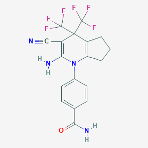 molecular formula C18H14F6N4O B395896 4-[2-amino-3-cyano-4,4-bis(trifluoromethyl)-4,5,6,7-tetrahydro-1H-cyclopenta[b]pyridin-1-yl]benzamide 