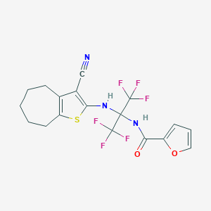 molecular formula C18H15F6N3O2S B395897 N-[2-[(3-cyano-5,6,7,8-tetrahydro-4H-cyclohepta[b]thiophen-2-yl)amino]-1,1,1,3,3,3-hexafluoropropan-2-yl]furan-2-carboxamide CAS No. 352317-33-0
