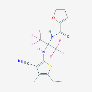 molecular formula C16H13F6N3O2S B395898 N-[2-[(3-cyano-5-ethyl-4-methylthiophen-2-yl)amino]-1,1,1,3,3,3-hexafluoropropan-2-yl]furan-2-carboxamide CAS No. 373377-81-2