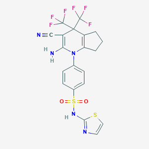 molecular formula C20H15F6N5O2S2 B395908 4-[2-amino-3-cyano-4,4-bis(trifluoromethyl)-4,5,6,7-tetrahydro-1H-cyclopenta[b]pyridin-1-yl]-N-1,3-thiazol-2-ylbenzenesulfonamide 