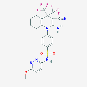 molecular formula C23H20F6N6O3S B395909 4-(2-amino-3-cyano-4,4-bis(trifluoromethyl)-5,6,7,8-tetrahydroquinolin-1(4H)-yl)-N-(6-methoxypyridazin-3-yl)benzenesulfonamide 