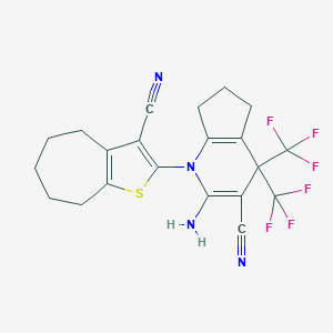 molecular formula C21H18F6N4S B395910 2-amino-1-(3-cyano-5,6,7,8-tetrahydro-4H-cyclohepta[b]thiophen-2-yl)-4,4-bis(trifluoromethyl)-4,5,6,7-tetrahydro-1H-cyclopenta[b]pyridine-3-carbonitrile 