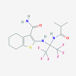 molecular formula C16H19F6N3O2S B395911 2-{[2,2,2-Trifluoro-1-(isobutyrylamino)-1-(trifluoromethyl)ethyl]amino}-4,5,6,7-tetrahydro-1-benzothiophene-3-carboxamide CAS No. 309731-49-5