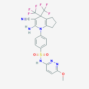 molecular formula C22H18F6N6O3S B395912 4-[2-amino-3-cyano-4,4-bis(trifluoromethyl)-4,5,6,7-tetrahydro-1H-cyclopenta[b]pyridin-1-yl]-N-(6-methoxy-3-pyridazinyl)benzenesulfonamide 