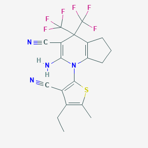 molecular formula C19H16F6N4S B395916 2-amino-1-(3-cyano-4-ethyl-5-methylthiophen-2-yl)-4,4-bis(trifluoromethyl)-6,7-dihydro-5H-cyclopenta[b]pyridine-3-carbonitrile CAS No. 374092-34-9