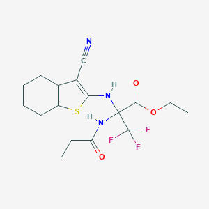 molecular formula C17H20F3N3O3S B395920 Ethyl 2-[(3-cyano-4,5,6,7-tetrahydro-1-benzothiophen-2-yl)amino]-3,3,3-trifluoro-2-(propanoylamino)propanoate CAS No. 352317-66-9