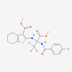 molecular formula C21H20ClF3N2O5S B395922 Methyl 2-{[1-[(4-chlorobenzoyl)amino]-2,2,2-trifluoro-1-(methoxycarbonyl)ethyl]amino}-4,5,6,7-tetrahydro-1-benzothiophene-3-carboxylate 