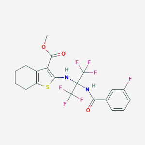 molecular formula C20H17F7N2O3S B395925 Methyl 2-{[2,2,2-trifluoro-1-[(3-fluorobenzoyl)amino]-1-(trifluoromethyl)ethyl]amino}-4,5,6,7-tetrahydro-1-benzothiophene-3-carboxylate 