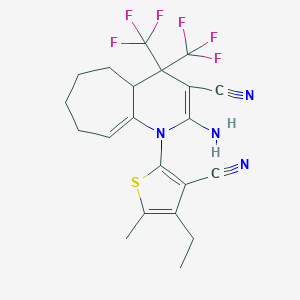 molecular formula C21H20F6N4S B395927 2-amino-1-(3-cyano-4-ethyl-5-methyl-2-thienyl)-4,4-bis(trifluoromethyl)-4,4a,5,6,7,8-hexahydro-1H-cyclohepta[b]pyridine-3-carbonitrile 