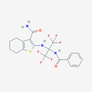 molecular formula C19H17F6N3O2S B395928 2-{[1-(Benzoylamino)-2,2,2-trifluoro-1-(trifluoromethyl)ethyl]amino}-4,5,6,7-tetrahydro-1-benzothiophene-3-carboxamide 