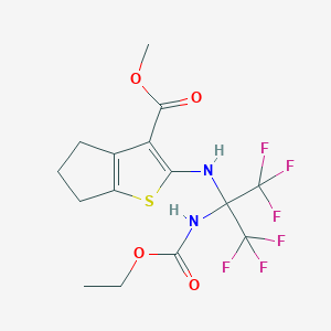 molecular formula C15H16F6N2O4S B395930 methyl 2-{[1-[(ethoxycarbonyl)amino]-2,2,2-trifluoro-1-(trifluoromethyl)ethyl]amino}-5,6-dihydro-4H-cyclopenta[b]thiophene-3-carboxylate 