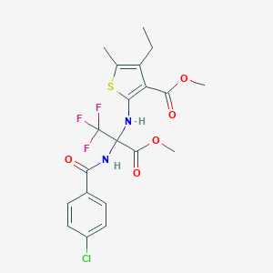 molecular formula C20H20ClF3N2O5S B395931 Methyl 2-{[1-[(4-chlorobenzoyl)amino]-2,2,2-trifluoro-1-(methoxycarbonyl)ethyl]amino}-4-ethyl-5-methyl-3-thiophenecarboxylate 