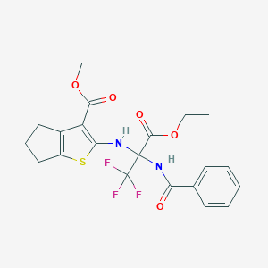 molecular formula C21H21F3N2O5S B395932 methyl 2-{[1-(benzoylamino)-1-(ethoxycarbonyl)-2,2,2-trifluoroethyl]amino}-5,6-dihydro-4H-cyclopenta[b]thiophene-3-carboxylate 