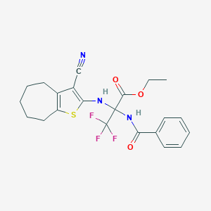 molecular formula C22H22F3N3O3S B395935 ethyl 2-benzamido-2-[(3-cyano-5,6,7,8-tetrahydro-4H-cyclohepta[b]thiophen-2-yl)amino]-3,3,3-trifluoropropanoate CAS No. 352317-17-0