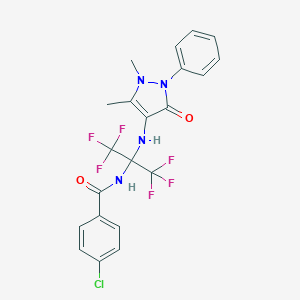 molecular formula C21H17ClF6N4O2 B395936 4-chloro-N-[1-[(1,5-dimethyl-3-oxo-2-phenyl-2,3-dihydro-1H-pyrazol-4-yl)amino]-2,2,2-trifluoro-1-(trifluoromethyl)ethyl]benzamide 