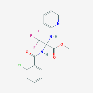 molecular formula C16H13ClF3N3O3 B395950 Methyl 2-[(2-chlorobenzoyl)amino]-3,3,3-trifluoro-2-(pyridin-2-ylamino)propanoate 