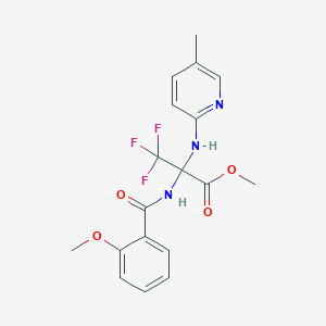 molecular formula C18H18F3N3O4 B395956 Methyl 3,3,3-trifluoro-2-[(2-methoxybenzoyl)amino]-2-[(5-methylpyridin-2-yl)amino]propanoate 