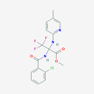 molecular formula C17H15ClF3N3O3 B395960 Methyl 2-[(2-chlorobenzoyl)amino]-3,3,3-trifluoro-2-[(5-methyl-2-pyridinyl)amino]propanoate CAS No. 489418-52-2