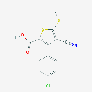 molecular formula C13H8ClNO2S2 B039597 3-(4-Chlorophenyl)-4-cyano-5-(methylthio)thiophene-2-carboxylic acid CAS No. 116525-66-7
