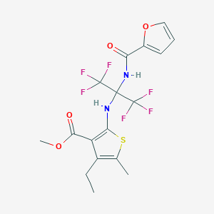 molecular formula C17H16F6N2O4S B395973 Methyl 4-ethyl-5-methyl-2-{[2,2,2-trifluoro-1-(2-furoylamino)-1-(trifluoromethyl)ethyl]amino}-3-thiophenecarboxylate 
