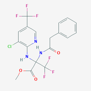 molecular formula C18H14ClF6N3O3 B395976 Methyl 2-{[3-chloro-5-(trifluoromethyl)-2-pyridinyl]amino}-3,3,3-trifluoro-2-[(phenylacetyl)amino]propanoate 