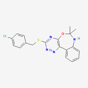 molecular formula C19H17ClN4OS B3959762 3-[(4-Chlorobenzyl)sulfanyl]-6,6-dimethyl-6,7-dihydro[1,2,4]triazino[5,6-d][3,1]benzoxazepine 