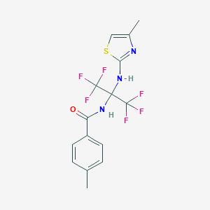 molecular formula C15H13F6N3OS B396000 4-methyl-N-[2,2,2-trifluoro-1-[(4-methyl-1,3-thiazol-2-yl)amino]-1-(trifluoromethyl)ethyl]benzamide 