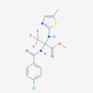 molecular formula C15H13ClF3N3O3S B396007 Methyl 2-[(4-chlorobenzoyl)amino]-3,3,3-trifluoro-2-[(5-methyl-1,3-thiazol-2-yl)amino]propanoate CAS No. 488811-97-8
