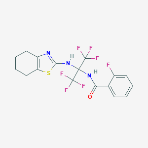molecular formula C17H14F7N3OS B396008 2-fluoro-N-[2,2,2-trifluoro-1-(4,5,6,7-tetrahydro-1,3-benzothiazol-2-ylamino)-1-(trifluoromethyl)ethyl]benzamide 