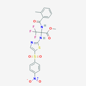 molecular formula C21H17F3N4O7S2 B396011 Methyl 3,3,3-trifluoro-2-{[5-({4-nitrophenyl}sulfonyl)-1,3-thiazol-2-yl]amino}-2-[(2-methylbenzoyl)amino]propanoate 