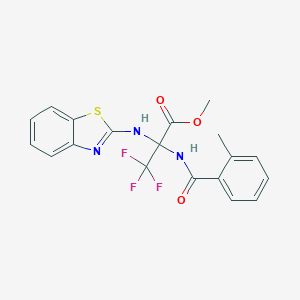 molecular formula C19H16F3N3O3S B396013 methyl 2-(1,3-benzothiazol-2-ylamino)-3,3,3-trifluoro-N-[(2-methylphenyl)carbonyl]alaninate 