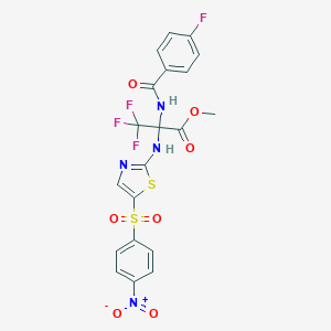 molecular formula C20H14F4N4O7S2 B396016 Methyl 3,3,3-trifluoro-2-[(4-fluorobenzoyl)amino]-2-{[5-({4-nitrophenyl}sulfonyl)-1,3-thiazol-2-yl]amino}propanoate 