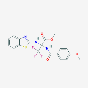 molecular formula C20H18F3N3O4S B396017 Methyl 3,3,3-trifluoro-2-[(4-methoxybenzoyl)amino]-2-[(4-methyl-1,3-benzothiazol-2-yl)amino]propanoate 