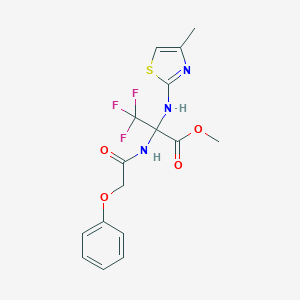 molecular formula C16H16F3N3O4S B396020 Methyl 3,3,3-trifluoro-2-[(4-methyl-1,3-thiazol-2-yl)amino]-2-[(phenoxyacetyl)amino]propanoate 